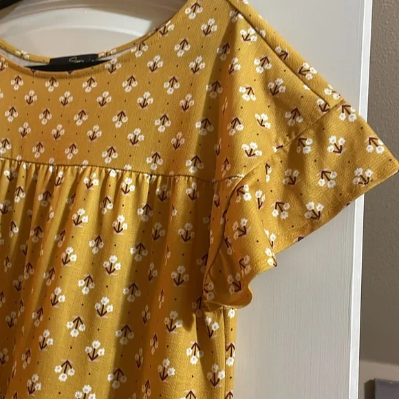 🤎 SUZANNE BETRO SIZE L BABYDOLL TIERED GOLD FLORAL LOOSE DRESS NWOT BOHO STYLE - Picture 4 of 12
